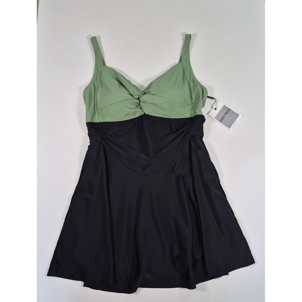 Hanna Nikole Swim Dress Green Black Colorblock Twist Front One Piece 22W
